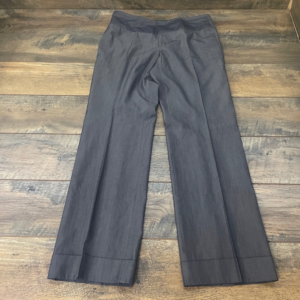 Banana Republic Gray Wool Cotton Blend Wide Leg Cuffed Dress Pants Size 4 Office
